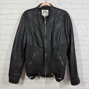 Johnny Was By Johnny Moto Jacket Women 1X Black Faux Leather Quilted Biker Rocke